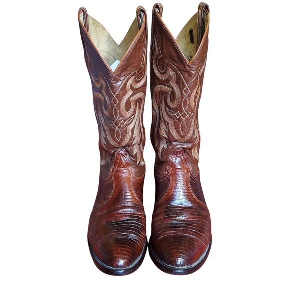 Tony Lama Vintage Black Label 8540 Brown Leather Exotic Teju Lizard Western - Picture 2 of 16